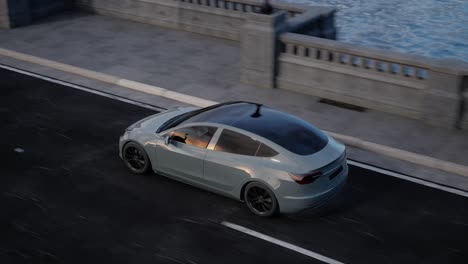 electric car on a bridge at sunset