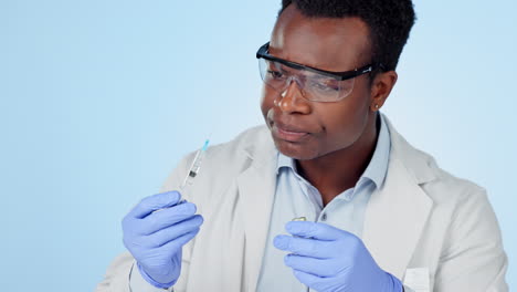 ciencia, hombre y aguja en el estudio para la vacuna