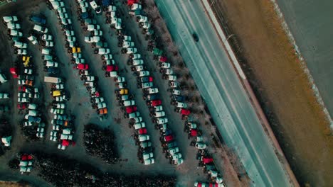 meticulously organized bobtail truck yard, showcasing fleet alignment and industrial logistics operations.