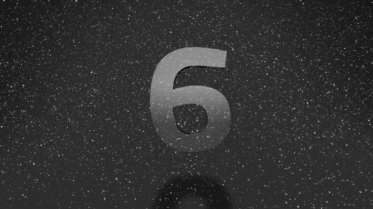 Animation of snow falling over countdown on grey background