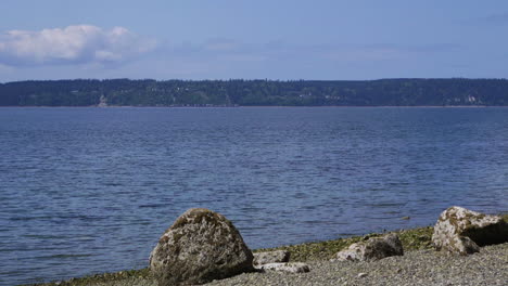 Camano-Island-State-Park,-WA-State-beach-with-rocks-and-boulder