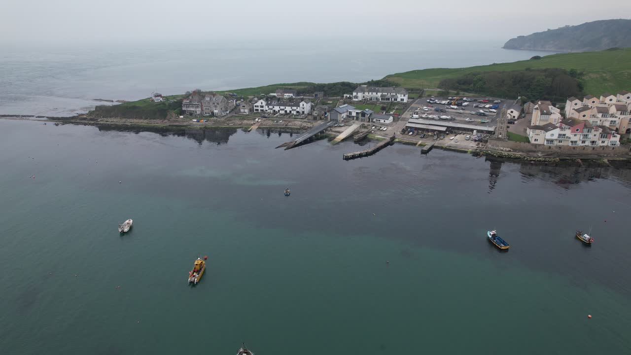 Vista aerea con drone di Peveril Point, Swanage, Dorset, Regno Unito