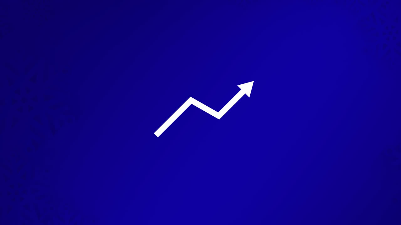 Animation of white arrow pointing up on blue background