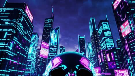 neon cyberpunk city skull