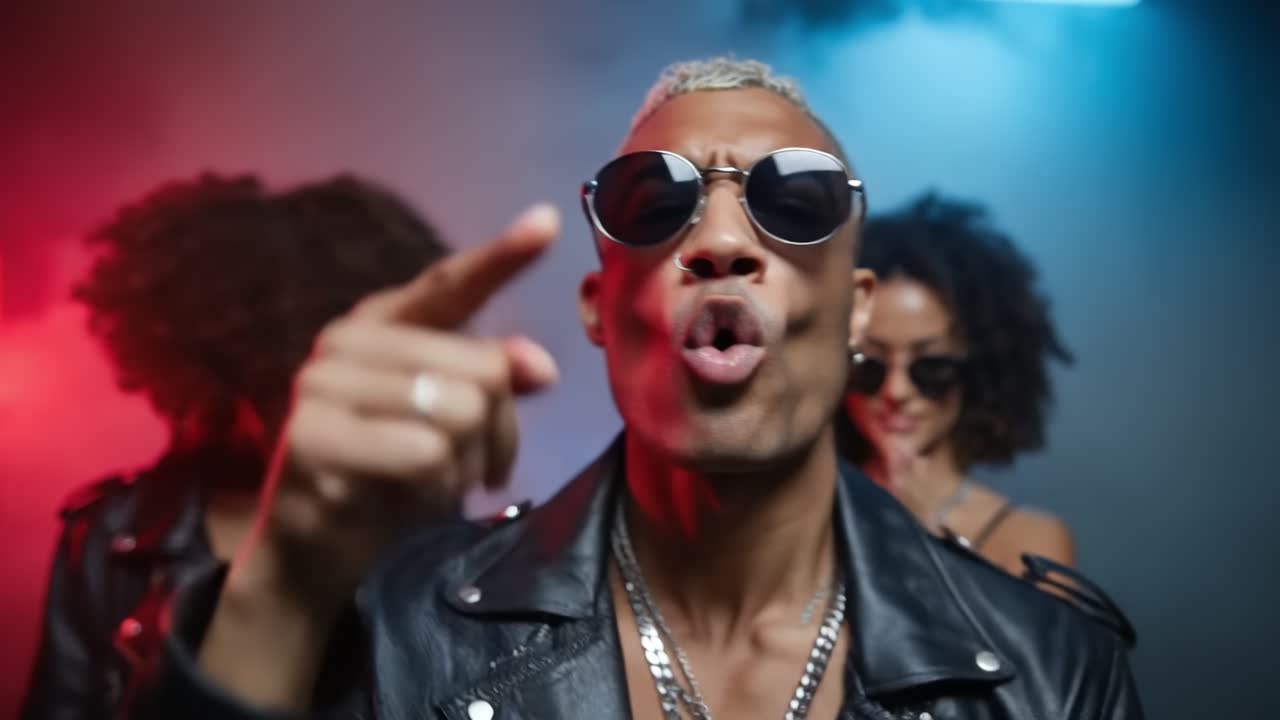 Group of happy friends having fun at a party sticking out tongues and wearing sunglasses