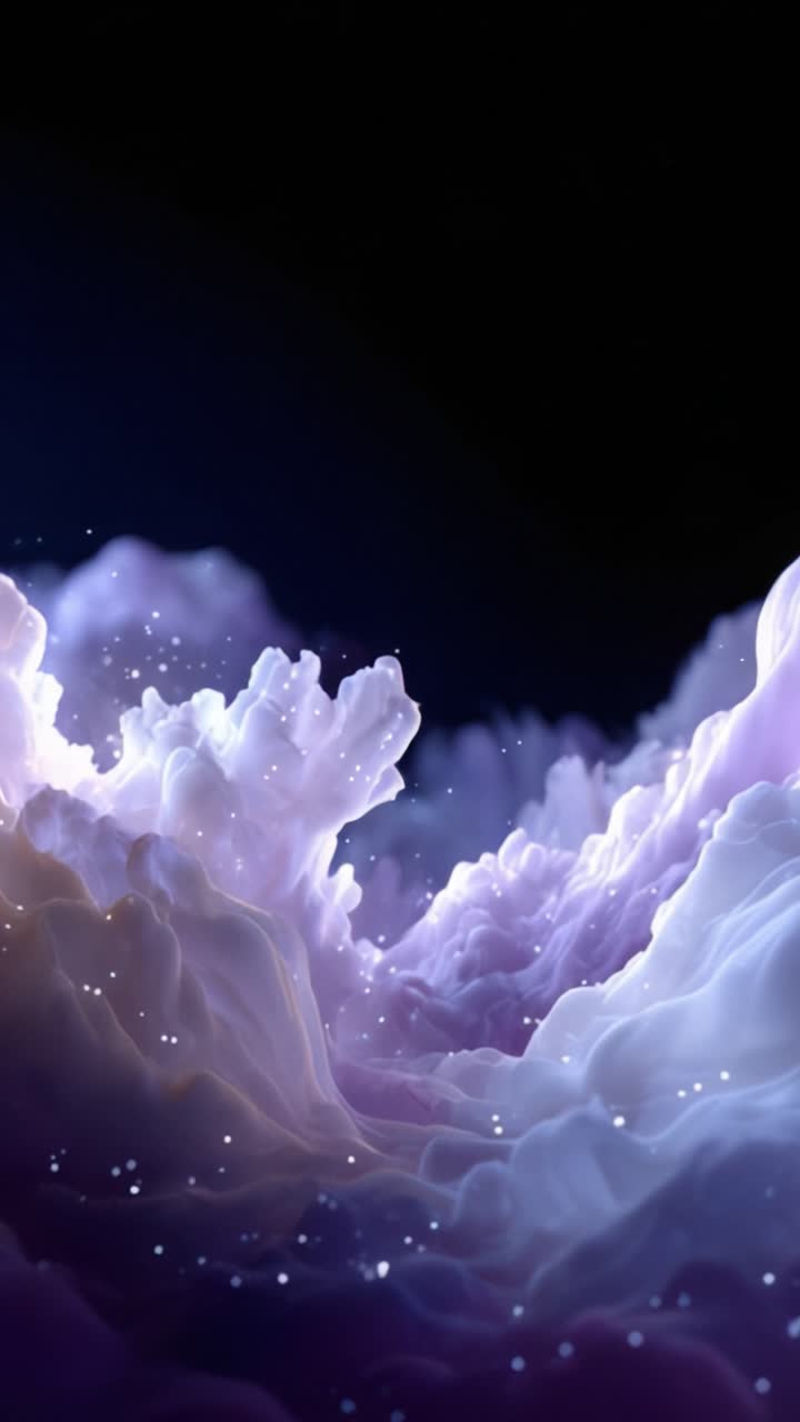 Representasi Abstrak yang Menakjubkan dari Awan Ethereal dalam Nuansa Ungu, Menciptakan Suasana Impian yang Dipenuhi Bintang Berkelip dan Warna Cerah