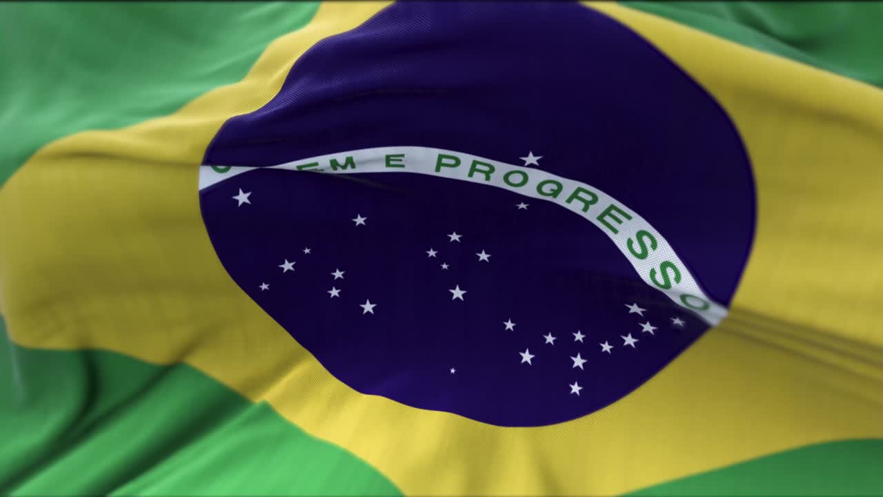 Nærbillede af Brasiliens flag, der vajer i vinden