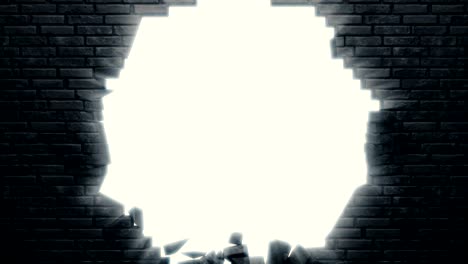 a detailed black brick wall is breaking in the center