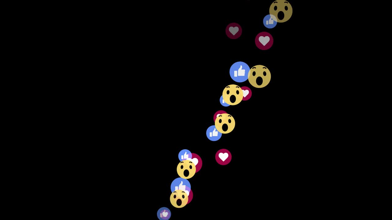 Animated Social Media Emojis and Reactions Rising on a Black Background