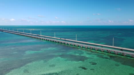 the seven mile bridge spanning the keys in florida - aerial drone shot