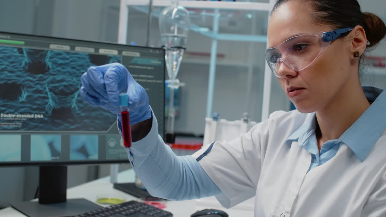 Scientist Examining Blood Sample in Lab