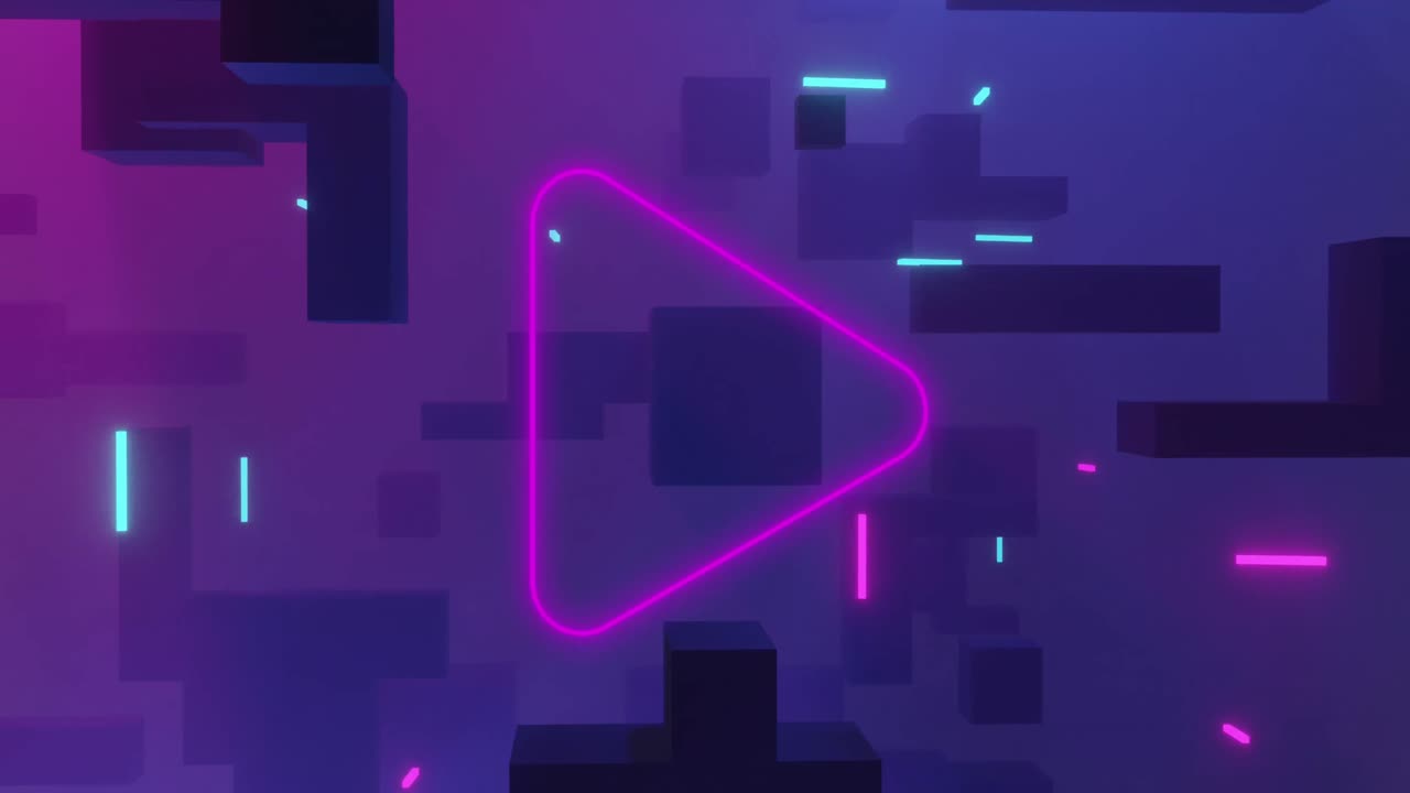 Animação de ícone de play de videogame sobre fundo roxo