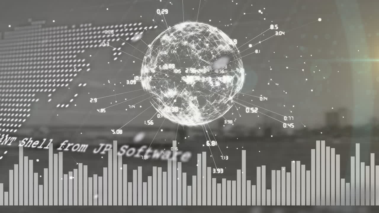 데이터 프로세싱의 애니메이션과 공항 위의 지구