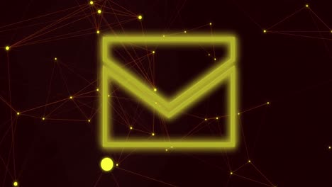 Animation-of-glowing-digital-envelope-icon-over-network-of-connections