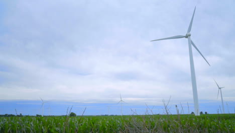 wind power concept. wind turbines field. dolly shot of wind turbines