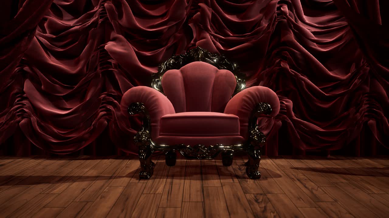 의자 가 있는 고급스러운 극장 커튼 무대