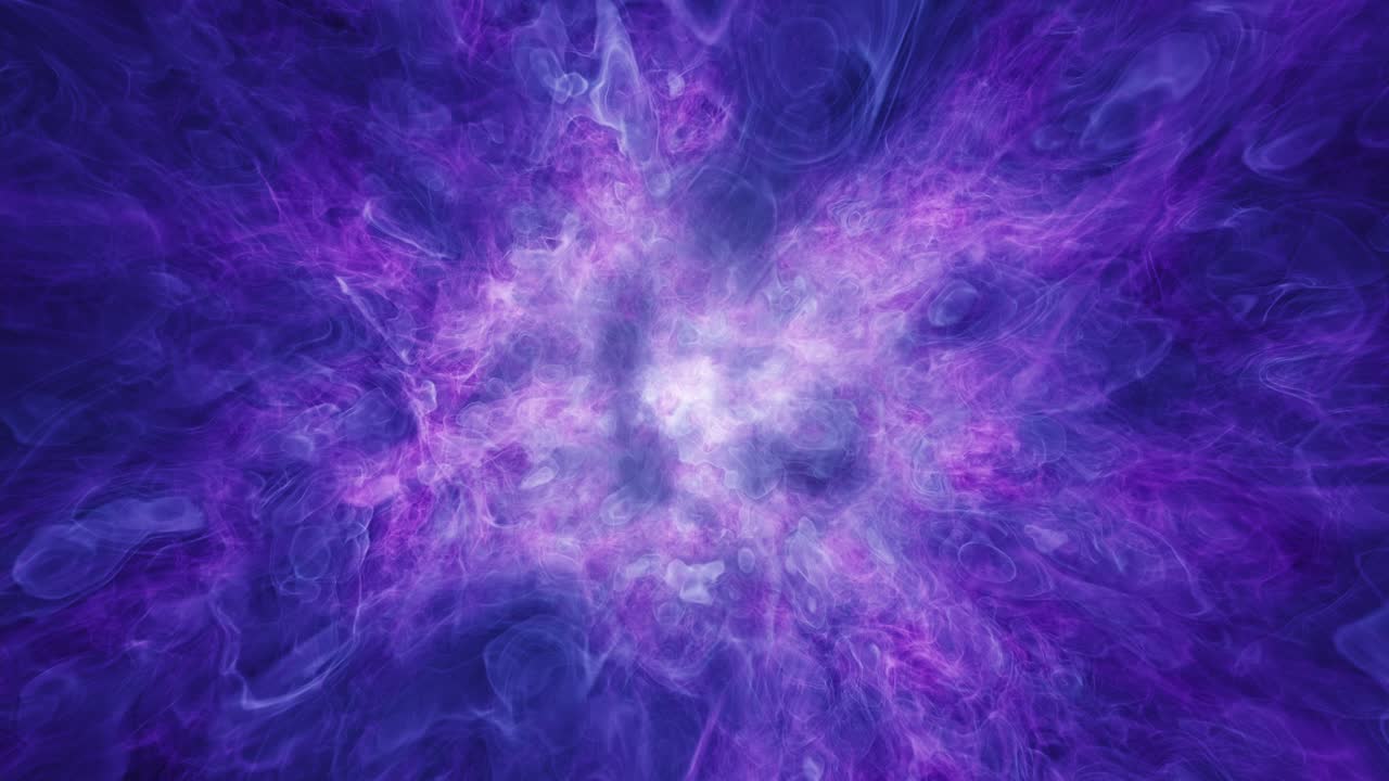 un'esplosione di supernova in loop di una massiccia energia di plasma viola astratta che spara nella galassia dal suo nucleo stellare centrale