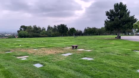 quiet and empty cemetery on city outskirts