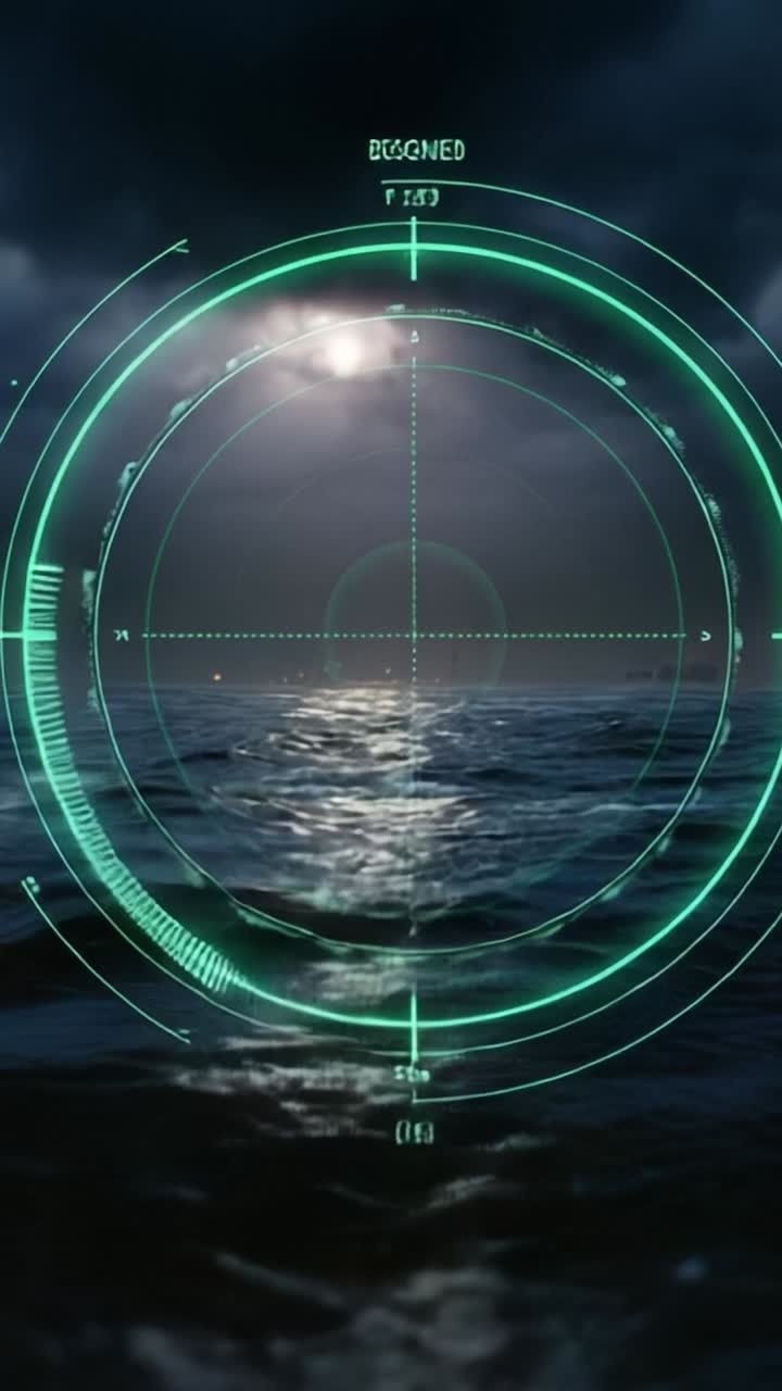 Display radar avanzato sulle acque oceaniche di notte con letture digitali e condizioni atmosferiche, evidenziando le funzionalità di tracciamento e navigazione