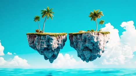 two islands with palm trees on them floating in the ocean