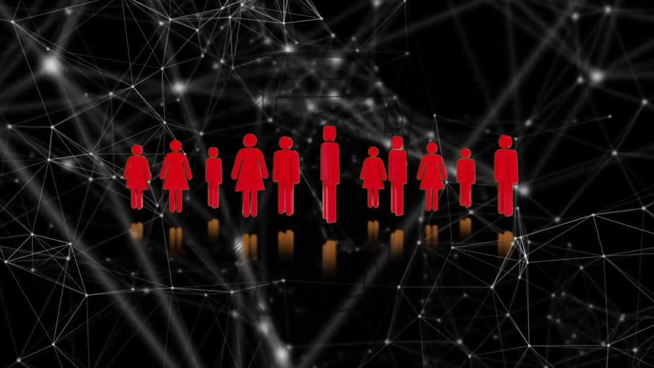 검은색 배경의 연결 네트워크를 통해 사람들의 아이콘의 애니메이션