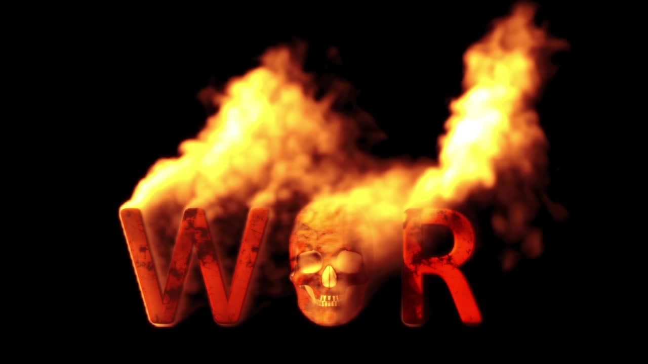 검은 바탕에 불타는 사람의 두개골과 텍스트 전쟁, 고립 - 루프 비디오