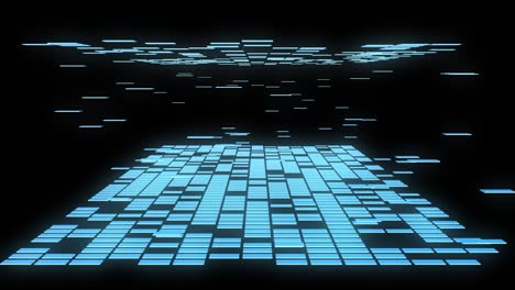 blue glowing squares falling. abstract 3d animation.