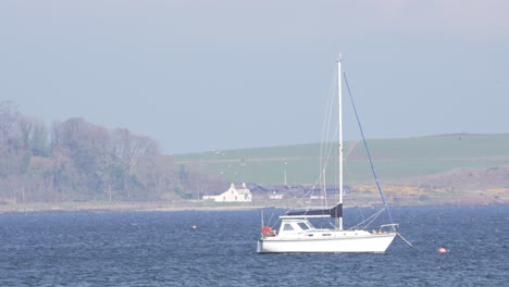 a lone boat moored away from the harbour