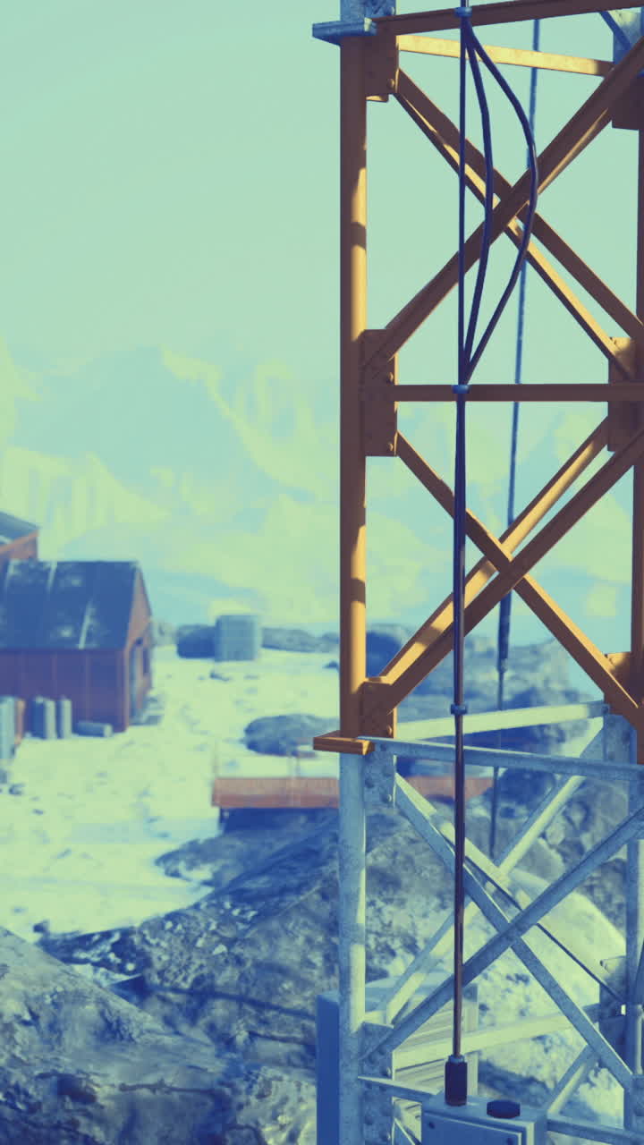 Communication towers stand tall at a remote snowy mountain station