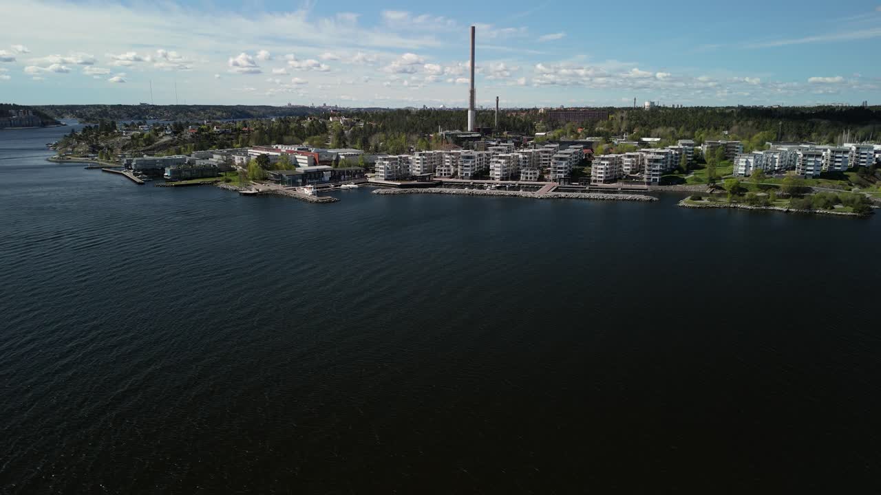 Drone shot of harbor in Stockholm Lidingö