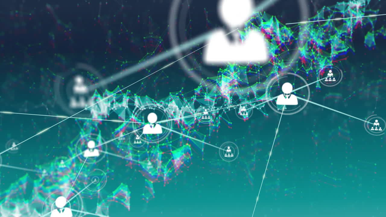 추상적인 배경에 대한 연결 네트워크 및 데이터 처리 애니메이션