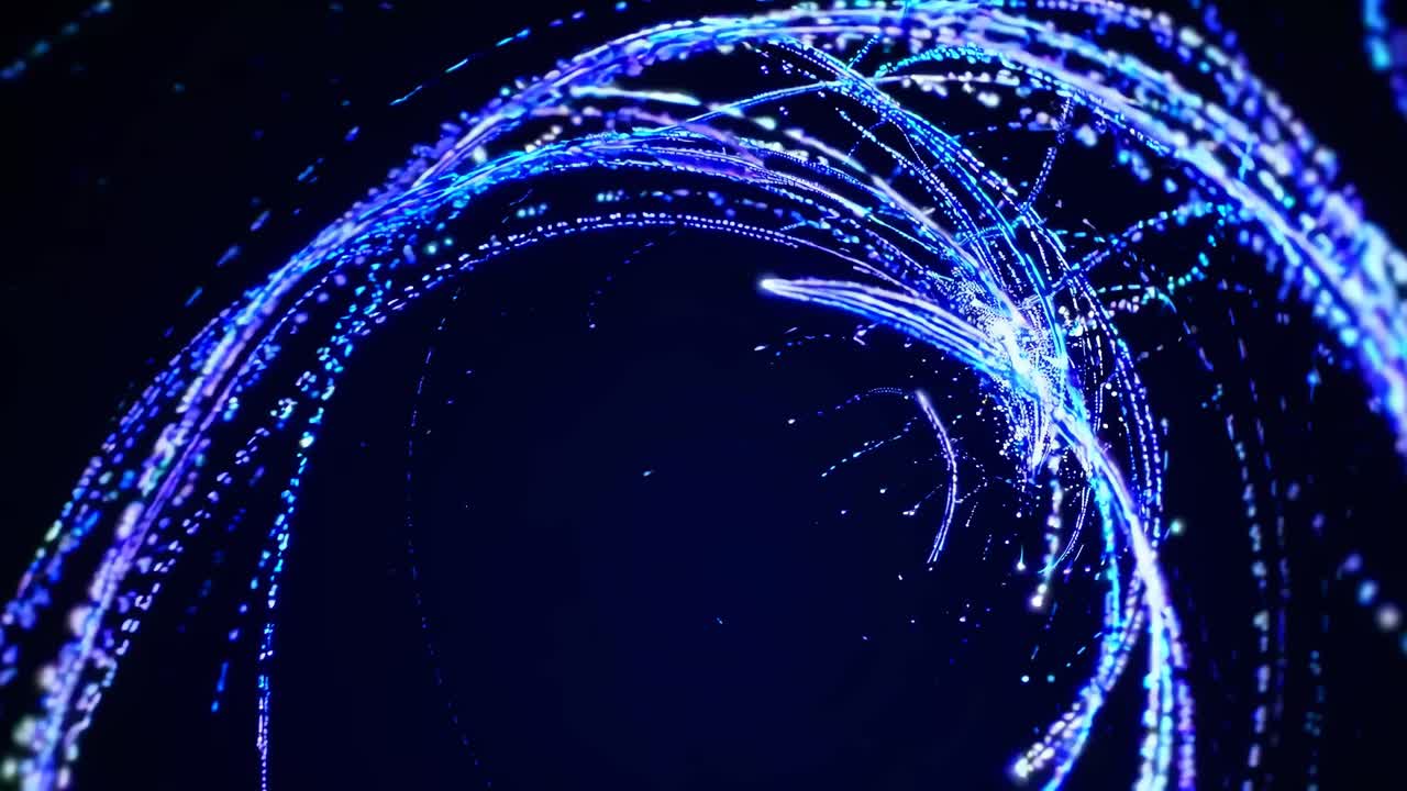 Dynamic video concept with a futuristic style, showcasing swirling blue light trails