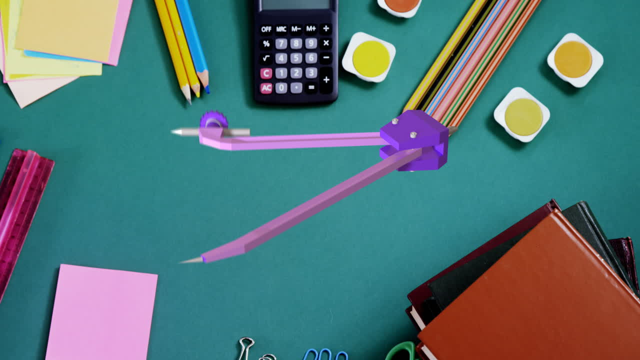 animación de dibujar una brújula sobre el equipo escolar