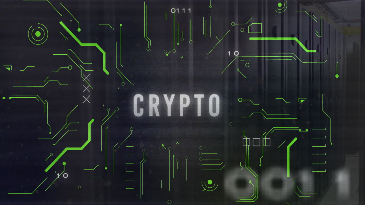 암호 텍스트의 애니메이션과 컴퓨터 서버를 통해 디지털 데이터 처리