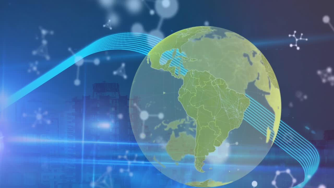 지구, 분자 및 도시 풍경에 대한 데이터 처리의 애니메이션