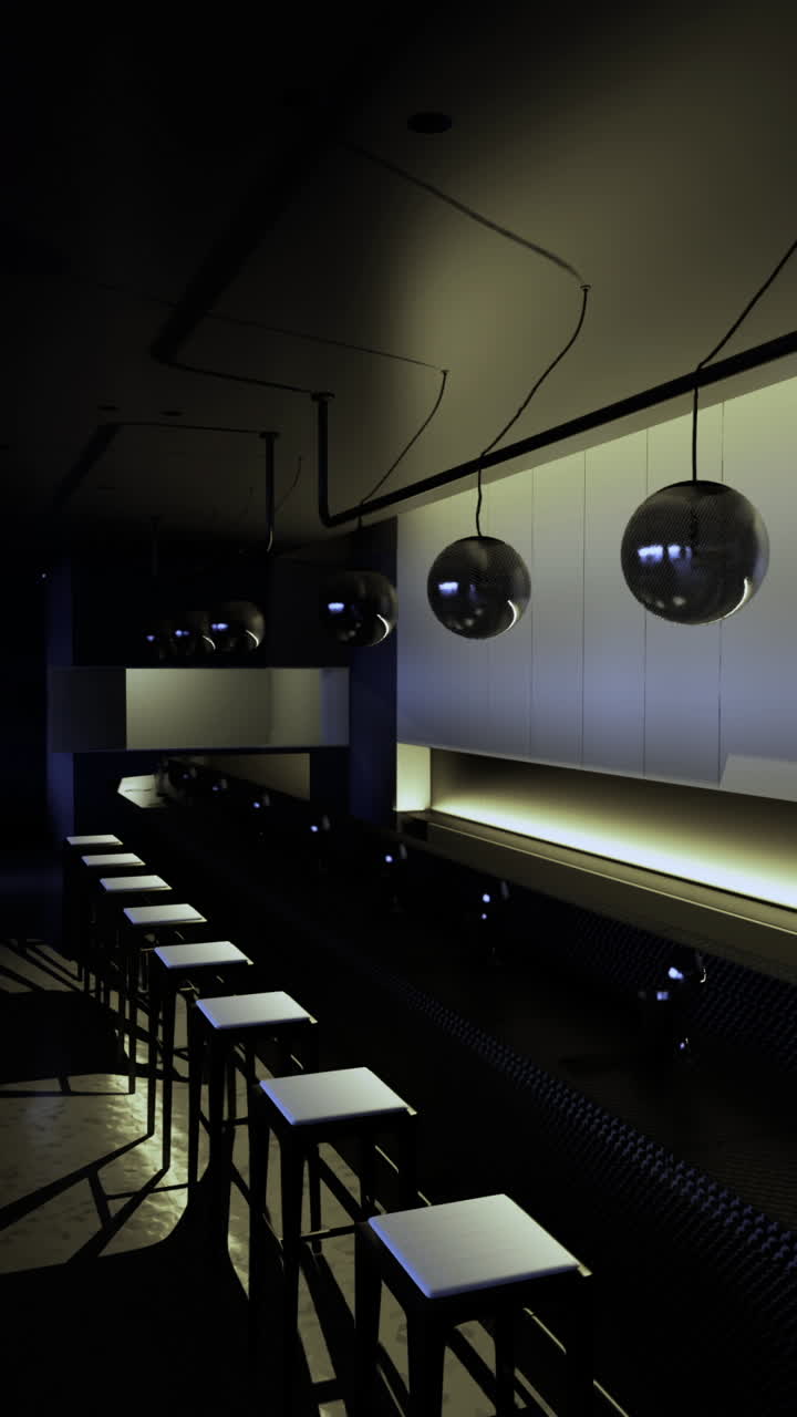 Interni di un ristorante moderno con illuminazione unica nelle ore serali