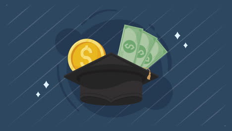 graduation hat with coins animation