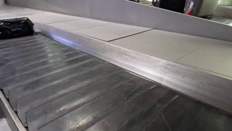 various bags travel on an airport conveyor belt.