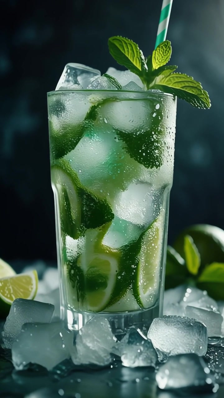 Virvoittava Mojito-cocktail limellä ja mintulla jäällä