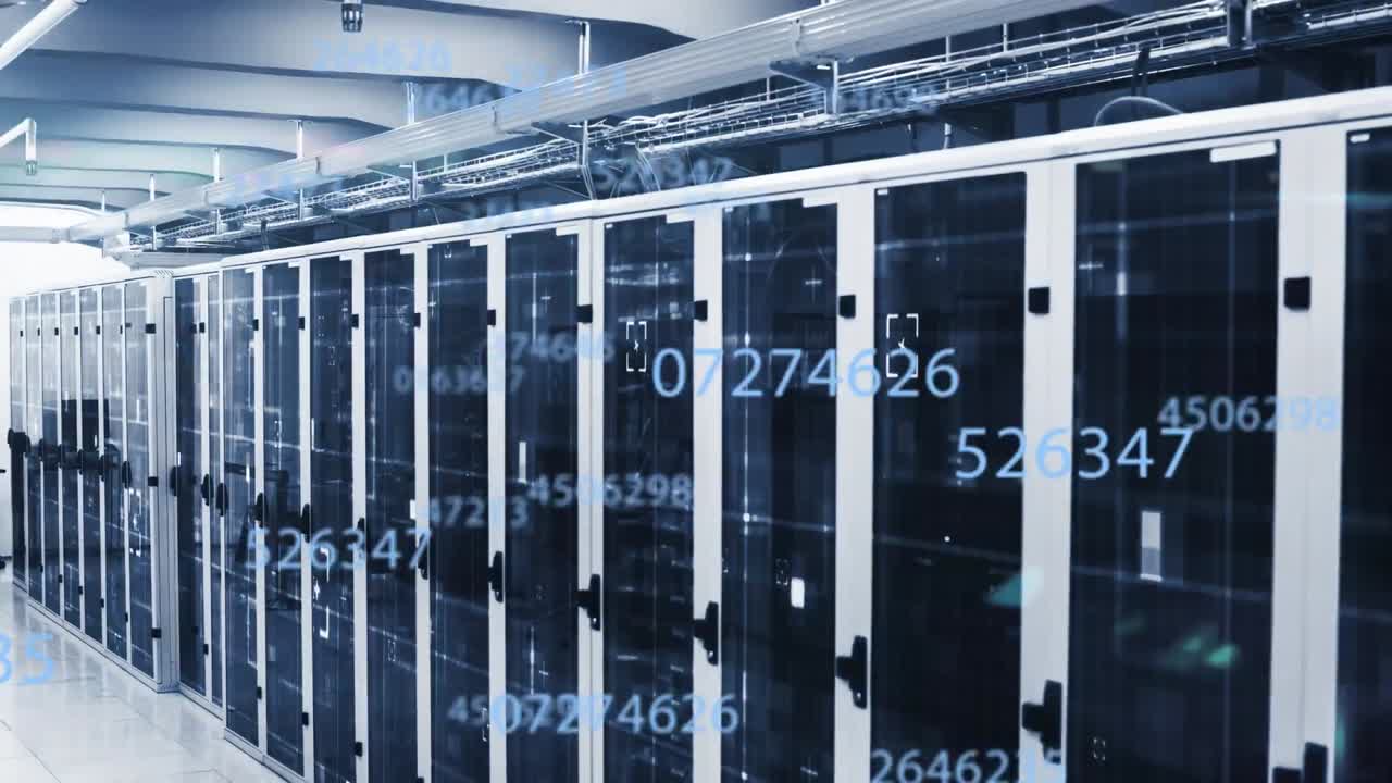 컴퓨터 서버 방에 대 한 여러 번 변경 숫자 및 빛 스의 애니메이션