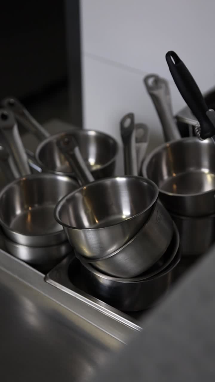 Saucepans in a kitchen