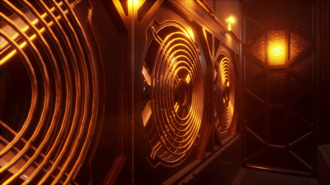 미래의 복도에서 환기 팬의 상세한 시각