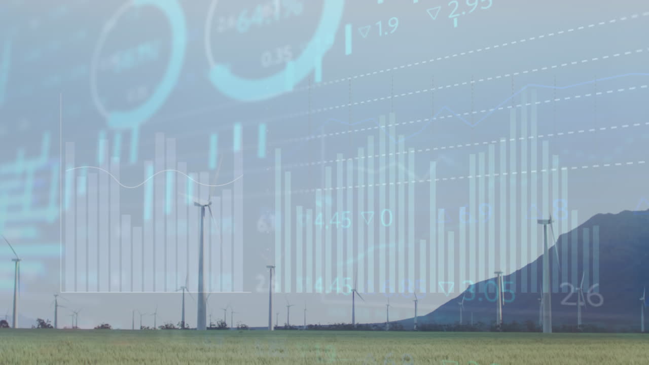 풍력 터빈을 통해 금융 데이터 처리의 애니메이션