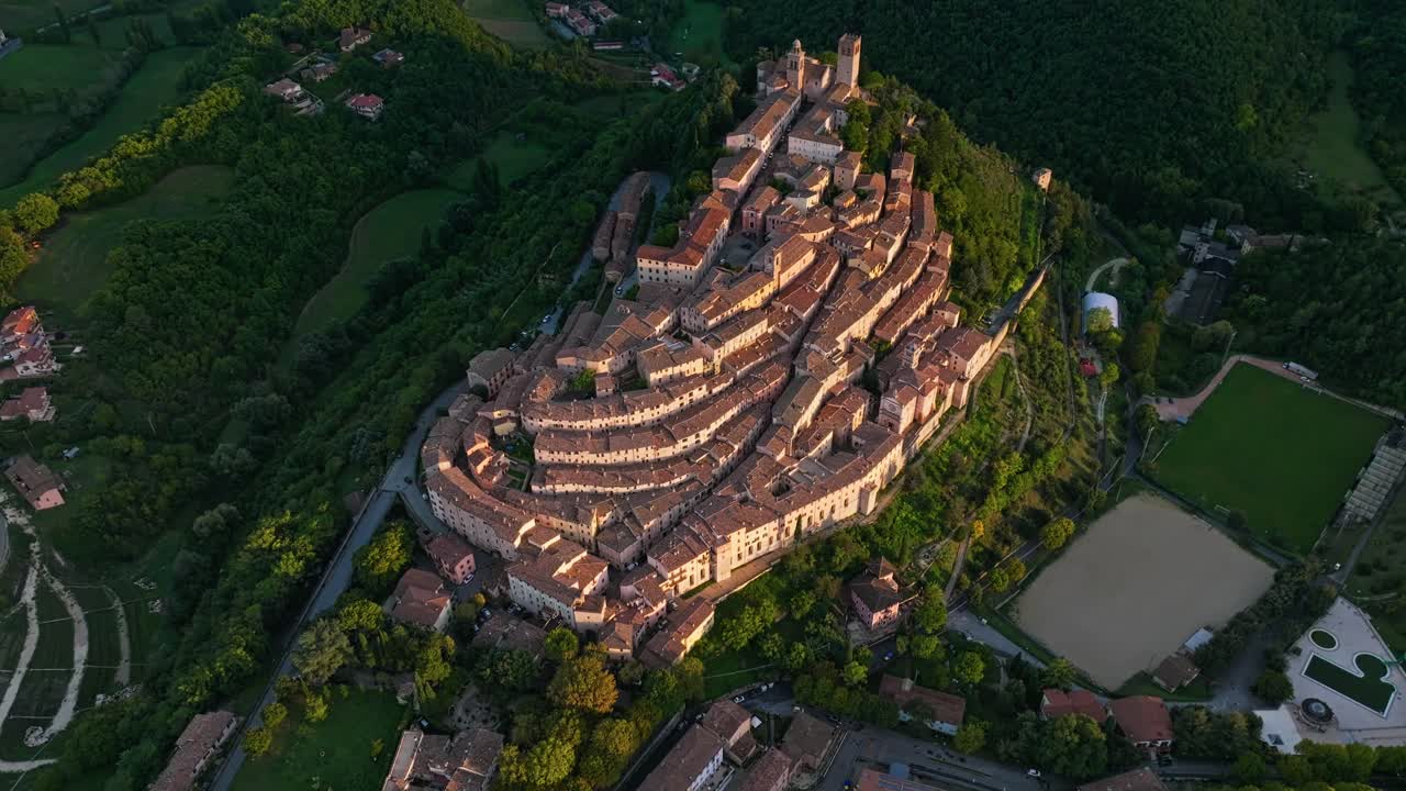 Bird's Eye View Of The Ancient Village With Nature Surroundings At Nocera Umbra In Perugia Province, Italy