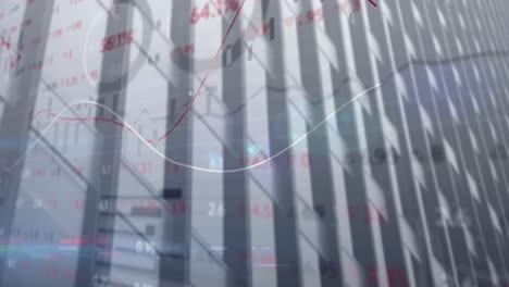 animation of financial data processing over cityscape