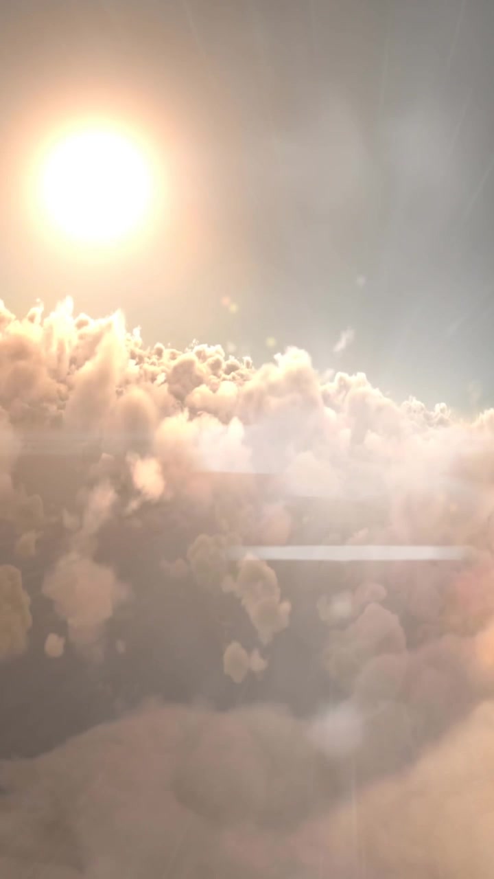 Animazione digitale di un bagliore luminoso su nuvole e sole splendente nel cielo