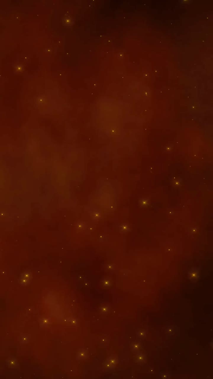 Particelle gialle luminose che fluttuano su uno sfondo scuro e fumoso
