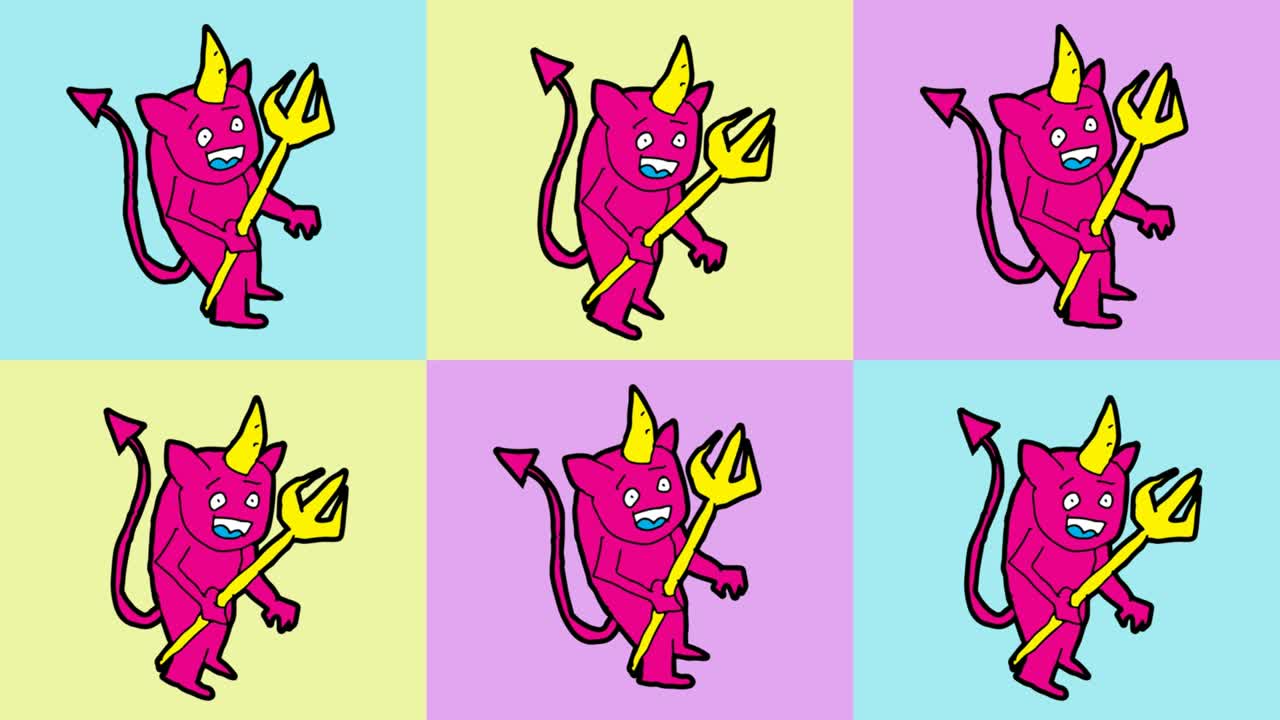 아이들이 악마의 테마로 팝 아트 무결한 배경을 그리고 있습니다.