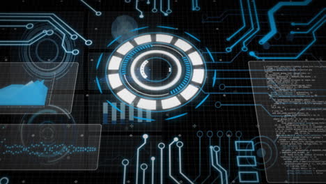 processing data, futuristic digital interface animating over circuit board background