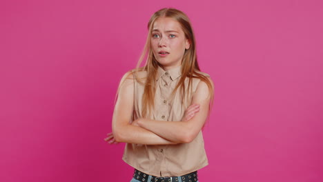 young sad woman loses becoming surprised by lottery results, bad fortune, loss, unlucky fortune news